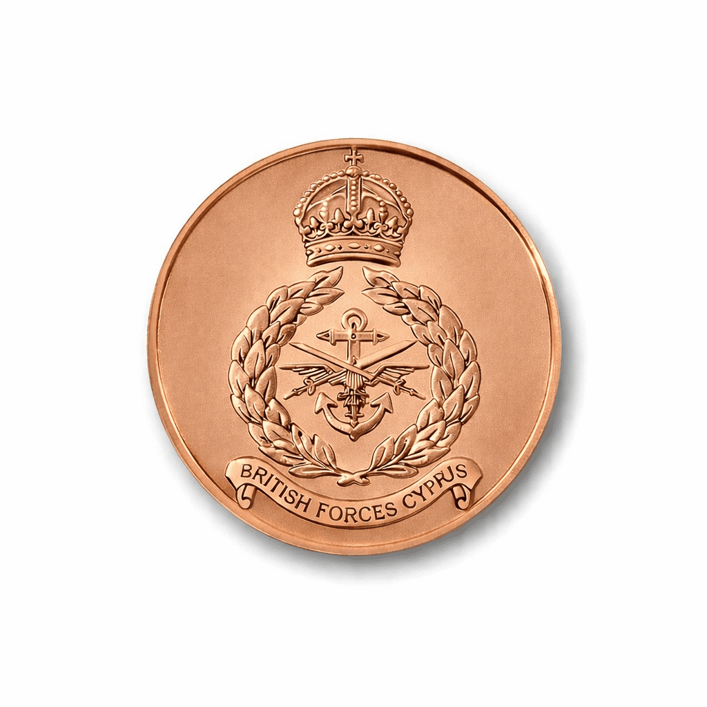 ANTIQUE COPPER BRITISH FORCES CYPRUS MEDAL 7CM – MILITARY COMMEMORATIVE AWARD - Image 1