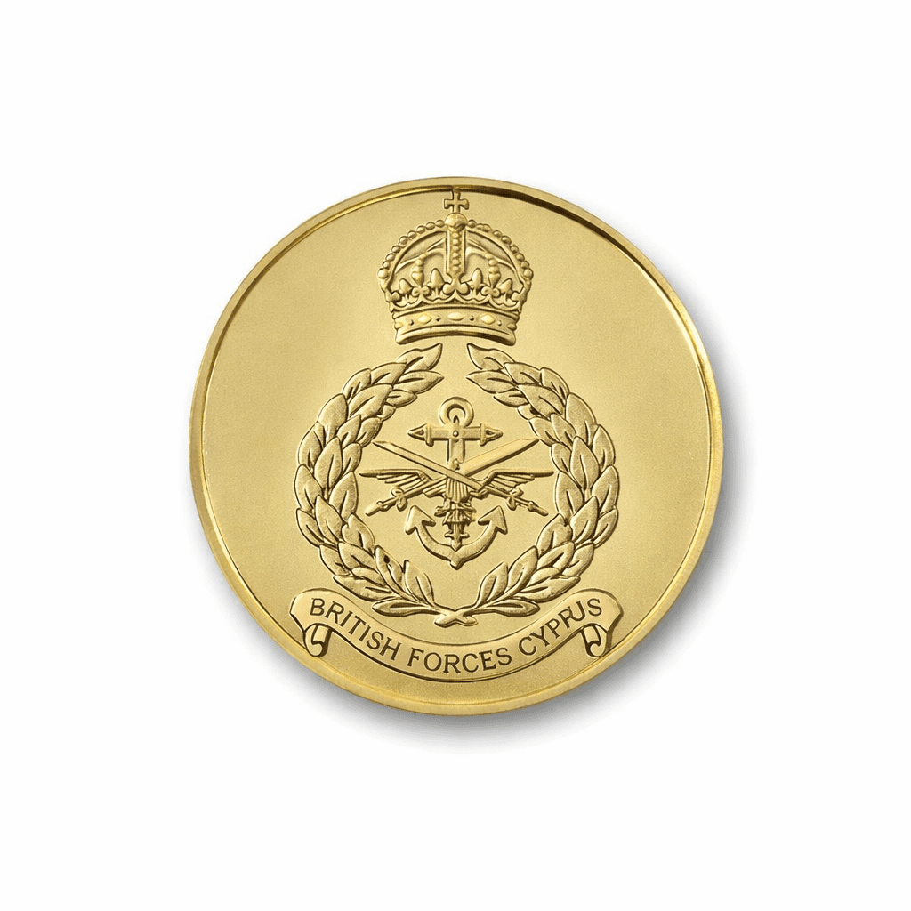 ANTIQUE GOLD BRITISH FORCES CYPRUS MEDAL 7CM – MILITARY COMMEMORATIVE MEDAL - Image 1