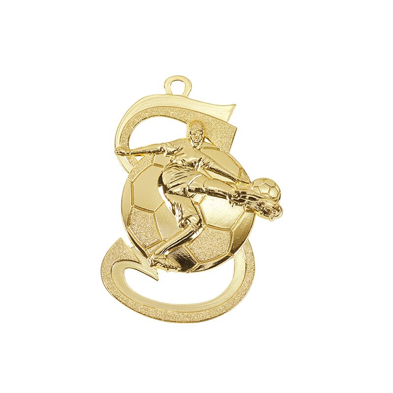 GOLD FOOTBALL MEDAL 50MM WITH CUSTOM PRINTED LABEL – PERSONALIZED SOCCER AWARD M - Image 1