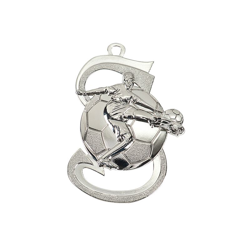 SILVER FOOTBALL MEDAL 50MM WITH CUSTOM PRINTED LABEL – PERSONALIZED SOCCER AWARD - Image 1