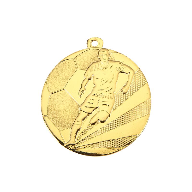 GOLD FOOTBALL MEDAL 50MM WITH CUSTOM PRINTED LABEL – PERSONALIZED SOCCER AWARD - Image 1