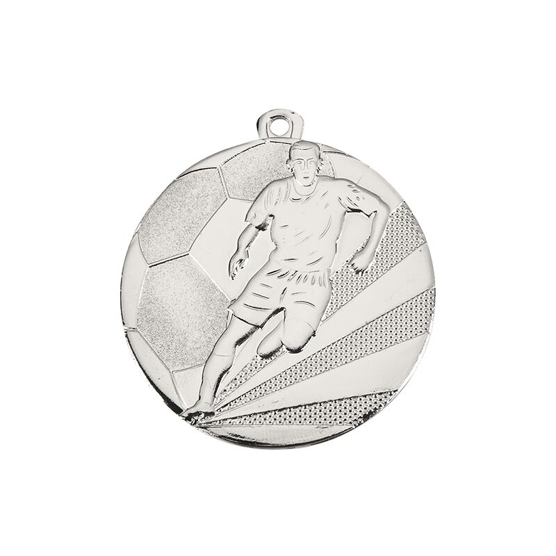 SILVER FOOTBALL MEDAL 50MM WITH CUSTOM PRINTED LABEL – PERSONALIZED SOCCER AWARD - Image 1