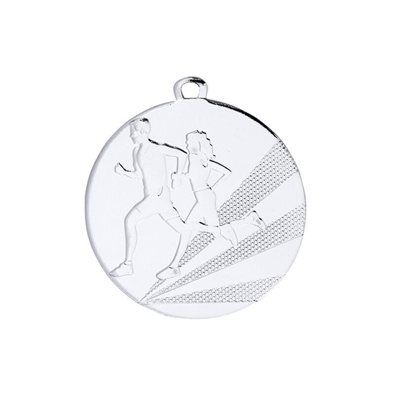 SILVER RUNNING MEDAL 50MM WITH CUSTOM PRINTED LABEL – PERSONALIZED RACE AWARD ME - Image 1