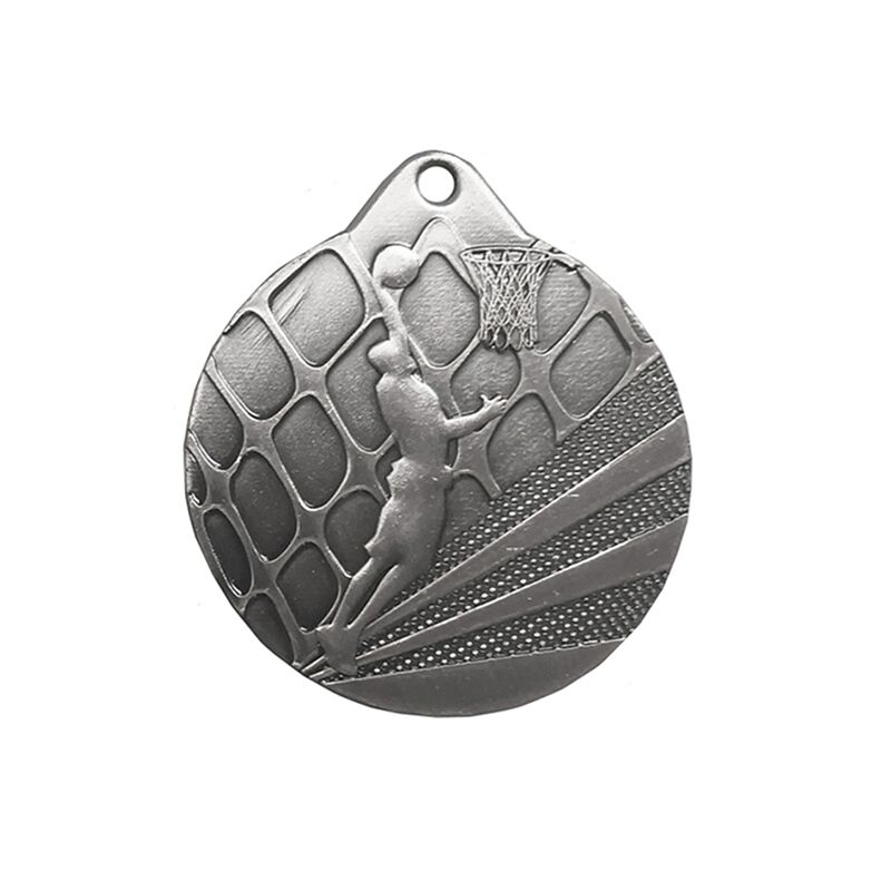 EPA004S CUSTOM SILVER BASKETBALL AWARD MEDAL 50MM WITH PRINTED LABEL - Image 1