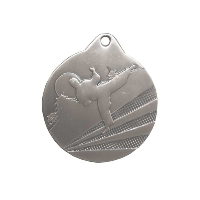 SILVER KARATE MEDAL 50MM WITH CUSTOM PRINTED LABEL – MARTIAL ARTS AWARD TROPHY - Image 1