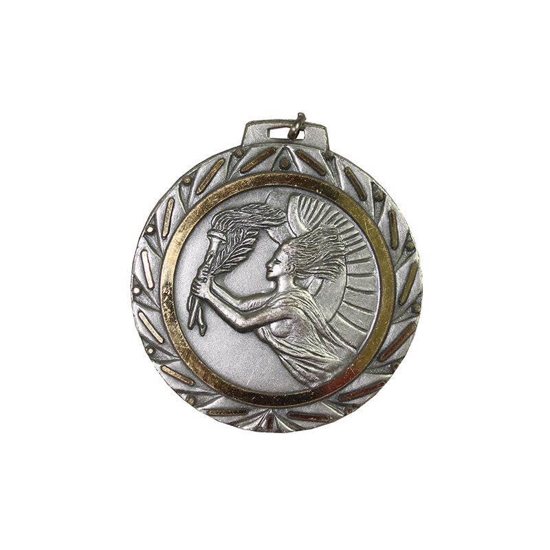 SILVER VICTORY MEDAL 70MM WITH CUSTOM PRINTED LABEL – SPORTS AWARD MEDAL - Image 1