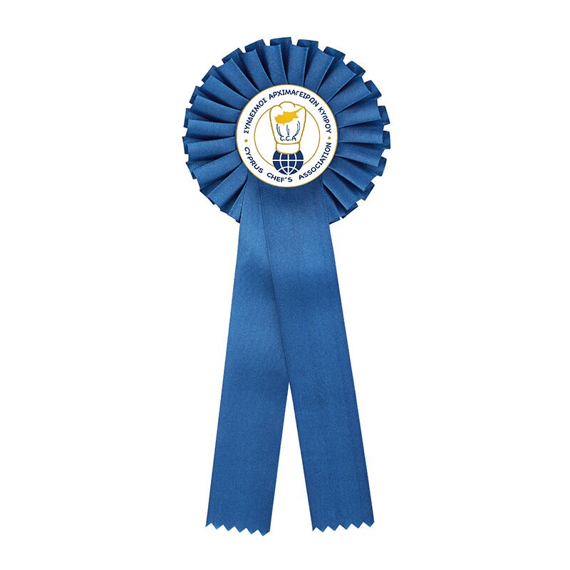 BLUE AWARD ROSETTE RIBBON 11.5CM X 31CM WITH CUSTOM PRINTED LABEL - Image 1