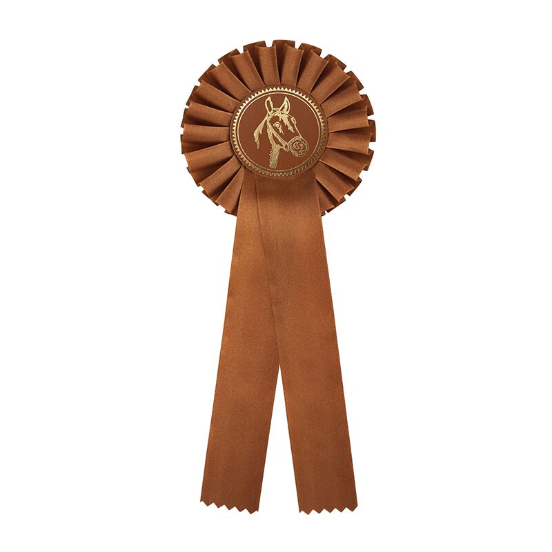 CUSTOM PRINTED BROWN AWARD ROSETTE RIBBON 11.5CM X 31CM - Image 1