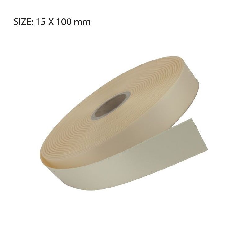 RSSCREA15100 WHITE SATIN RIBBON – 15MM X 100M CUSTOM PRINTED SINGLE-FACED FINISH - Image 1