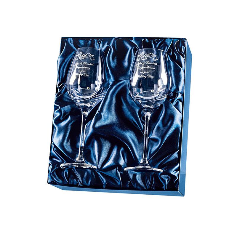 2 DIAMANTE WINE GLASSES WITH ELEGANCE SPIRAL CUTTING - Image 1