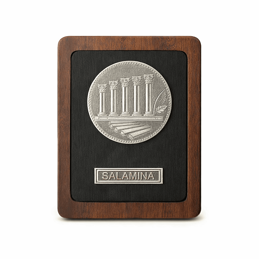 SILVER SALAMINA MOTIF PLAQUE – 18CM COMMEMORATIVE GIFT - Image 1