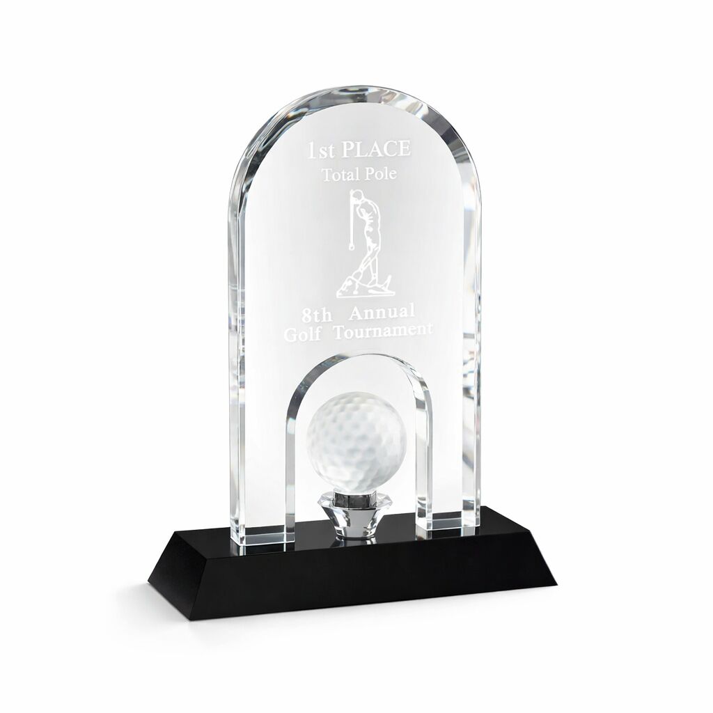 DELUXE GOLF CRYSTAL AWARD TROPHY – 16CM | CUSTOM ENGRAVED WITH GIFT BOX - Image 1