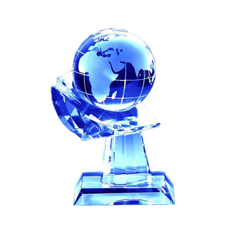 ZQ25-80 DELUXE 24CM CRYSTAL GLOBE AWARD TROPHY WITH PREMIUM PRESENTATION BOX - Image 1