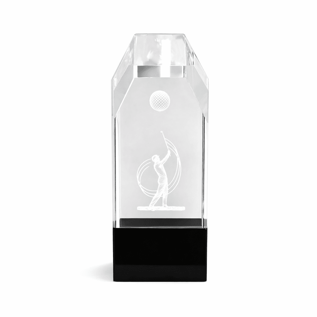 DELUXE GOLF CRYSTAL AWARD 20.5CM – CUSTOM ENGRAVED W/ GIFT BOX - Image 1