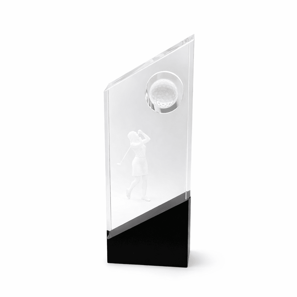 DELUXE GOLF CRYSTAL AWARD – 23.5CM | CUSTOM ENGRAVED TROPHY WITH GIFT BOX - Image 1