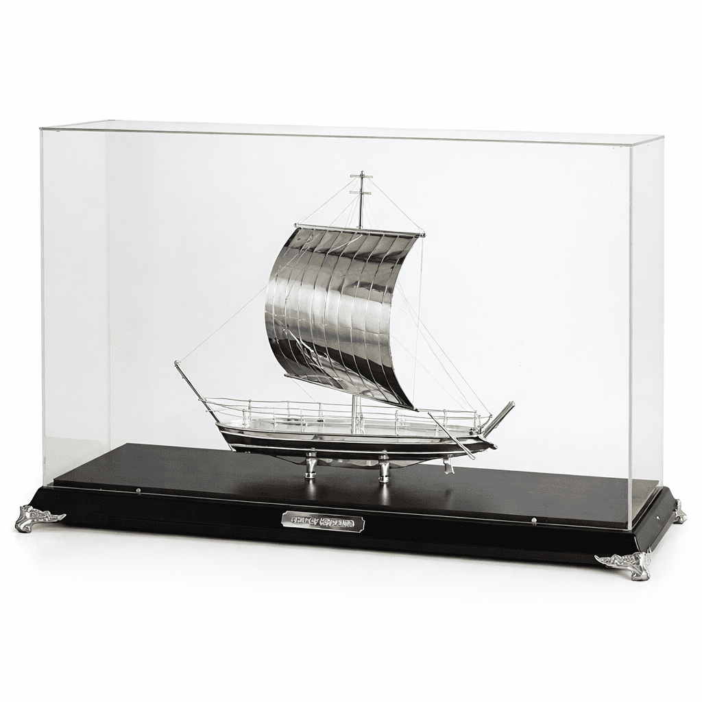 LARGE PLATED KYRENIA SHIP DISPLAY BOX – 45X37CM, SILVER OR GOLD FINISH - Image 1