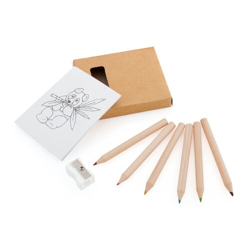 6-PCS COLOURED PENCILS + SHARPENER & PAD | 8-PC KIDS’ SET | WINDOW BOX - Image 1