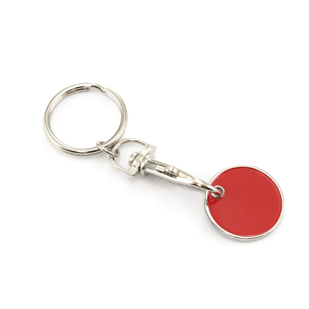 METALLIC KEYCHAIN COIN WITH CARABINER – FUN DESIGN IN ASSORTED COLORS - Image 1