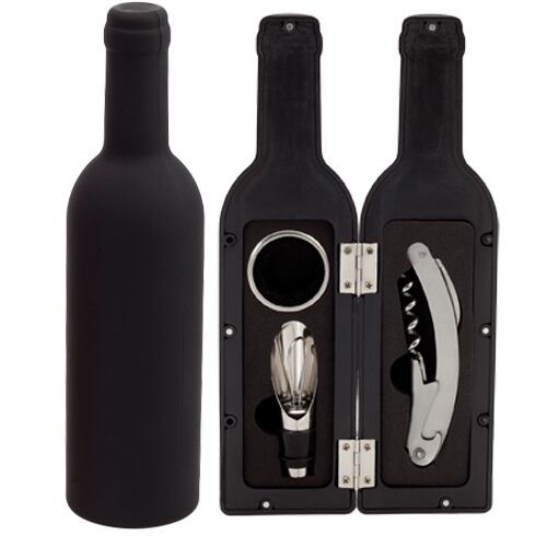WINE ACCESSORY GIFT SET | BOTTLE SHAPE | MAGNETIC CLOSURE & STEEL TOOLS - Image 1