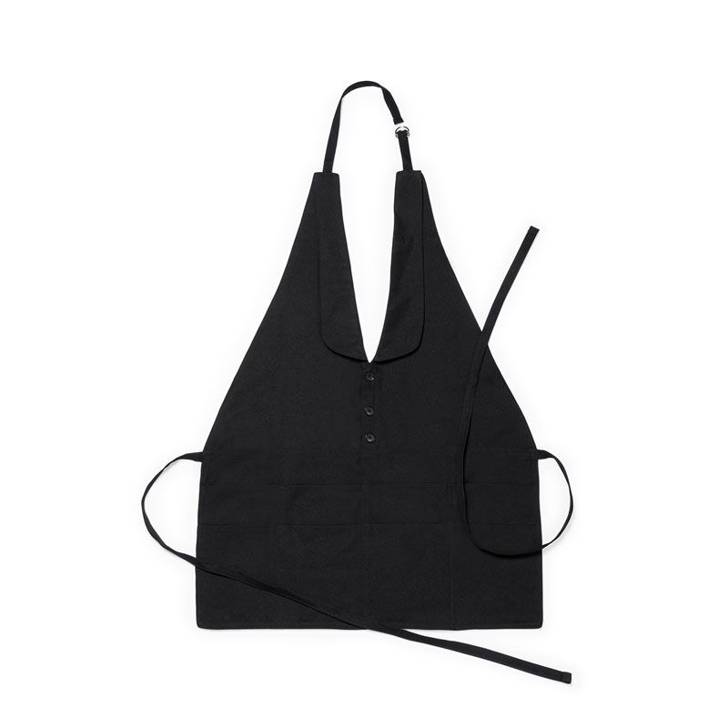 5029_1 JAVESS BLACK APRON – ELEGANT POLYESTER WITH BUTTON DETAIL - Image 1