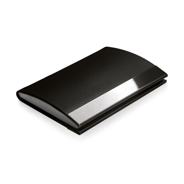 LUXEBLACK CARDHOLDER – SHINY BLACK METAL & IMITATION LEATHER BUSINESS CARD CASE - Image 1