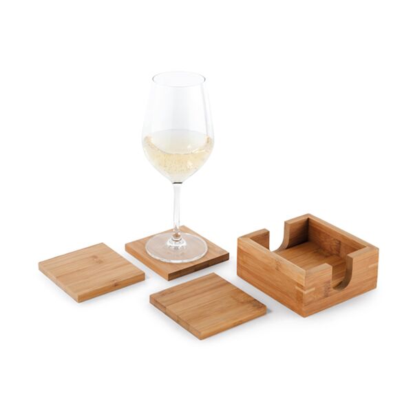 ECOSIP BAMBOO COASTER SET – 4-PIECE NATURAL DRINK COASTERS IN KRAFT GIFT BOX - Image 1