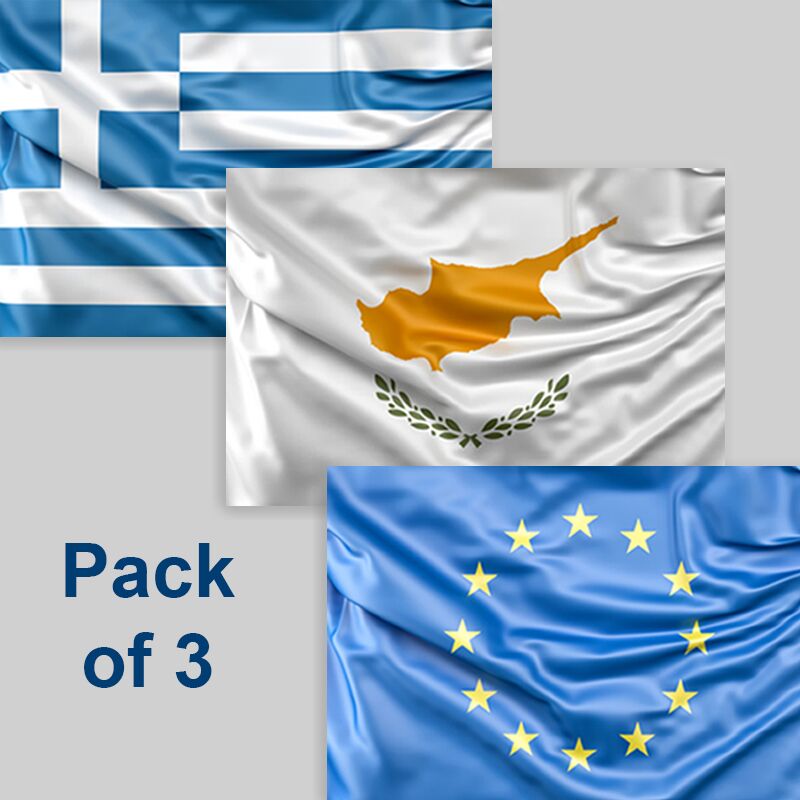 FLAG SET CYPRUS, GREECE & EU 70x100CM – 3PCS - Image 1