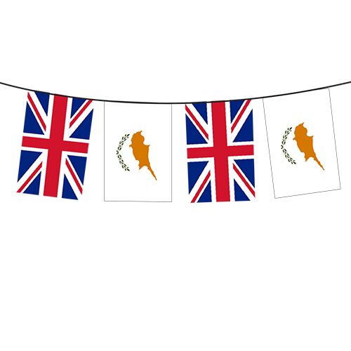 UK-CYPRUS FLAG BUNTING – 10 METRE SET (20X30CM FLAGS) - Image 1