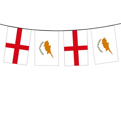 ENGLAND-CYPRUS FLAG BUNTING – 10 METRE SET (20X30CM FLAGS) - Image 1