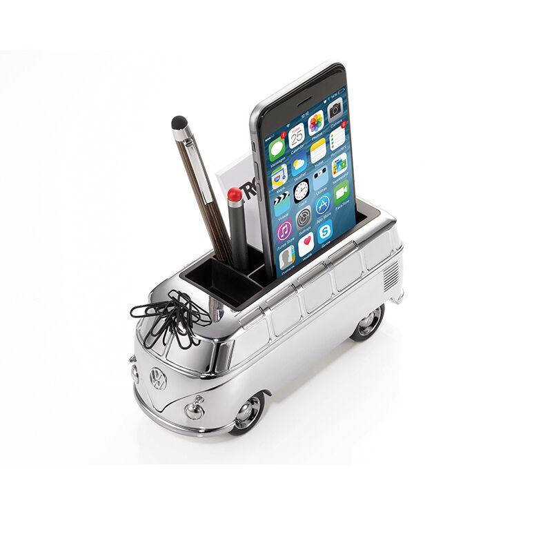 VW CAMPER T1 PEN HOLDER & DESK ORGANIZER – CHROME-PLATED CAST METAL - Image 1