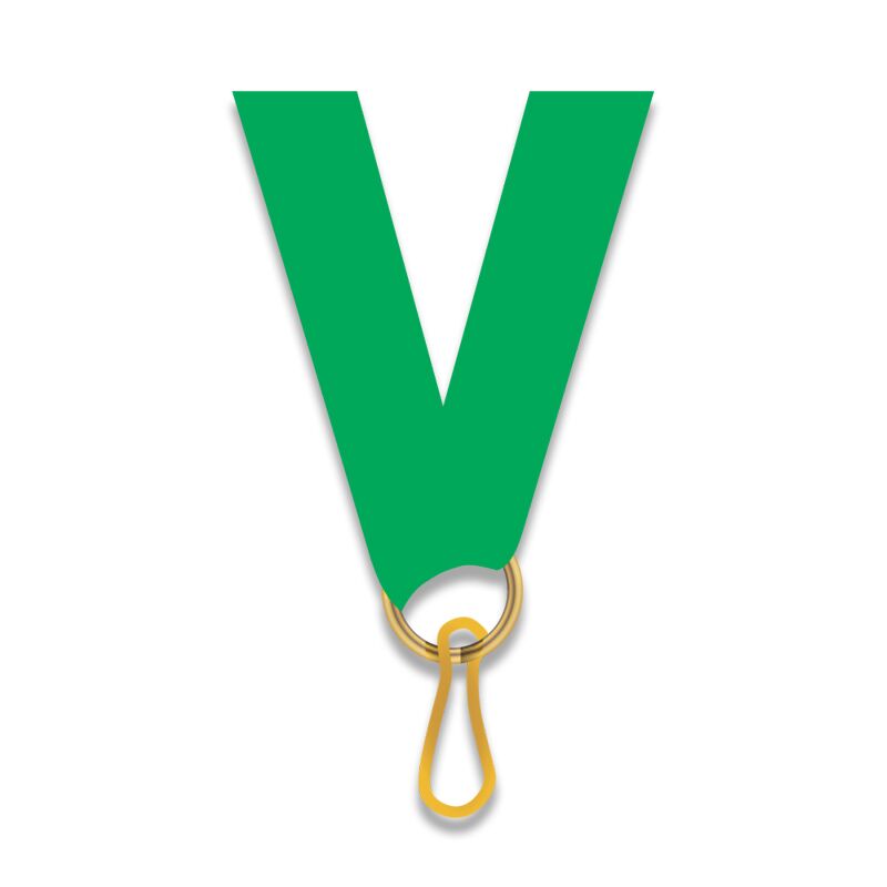 GREEN NECK RIBBON 1CM WITH CLIP FOR MEDAL AWARDS – DURABLE MEDAL LANYARD - Image 1