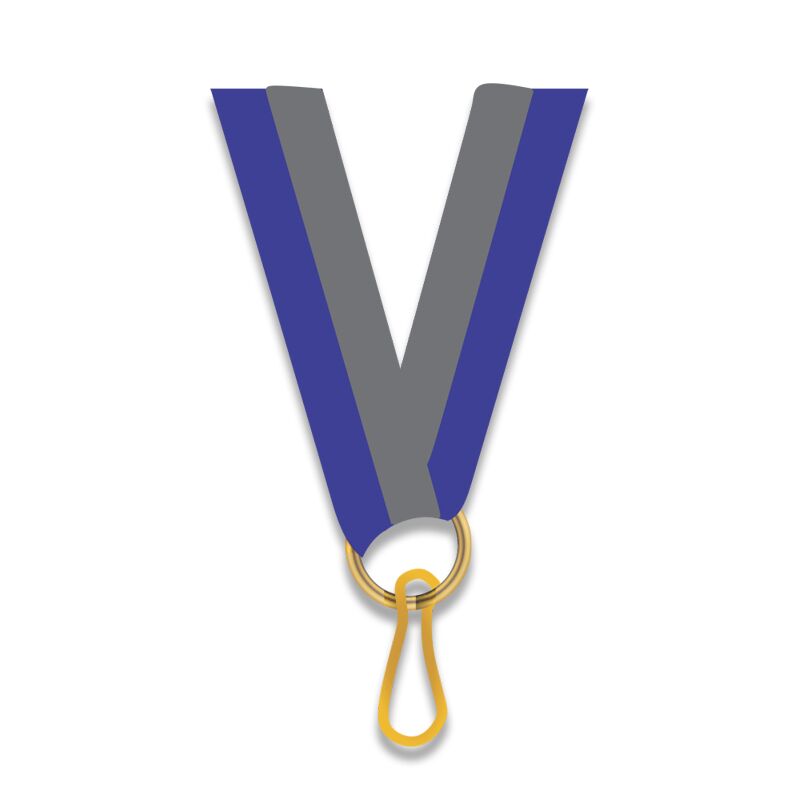BLUE GREY 1CM MEDAL NECK RIBBON WITH CLIP – AWARD LANYARD FOR MEDALS - Image 1