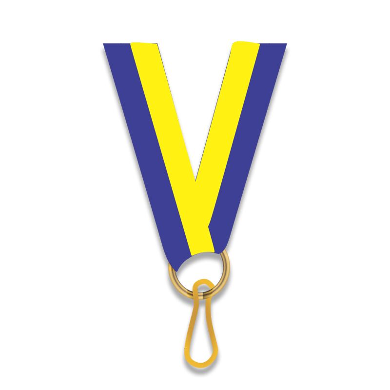 BLUE & YELLOW MEDAL NECK RIBBON WITH CLIP 1CM – AWARD LANYARD FOR MEDALS - Image 1