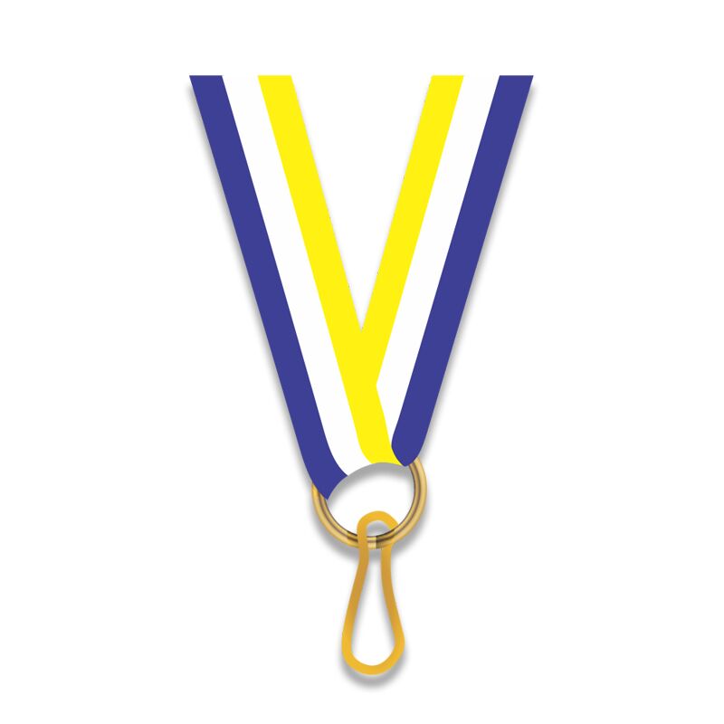 H8-618-6-1.jpg YELLOW/BLUE/WHITE MEDAL RIBBON 1CM – TRICOLOR AWARD NECK RIBBON - Image 1