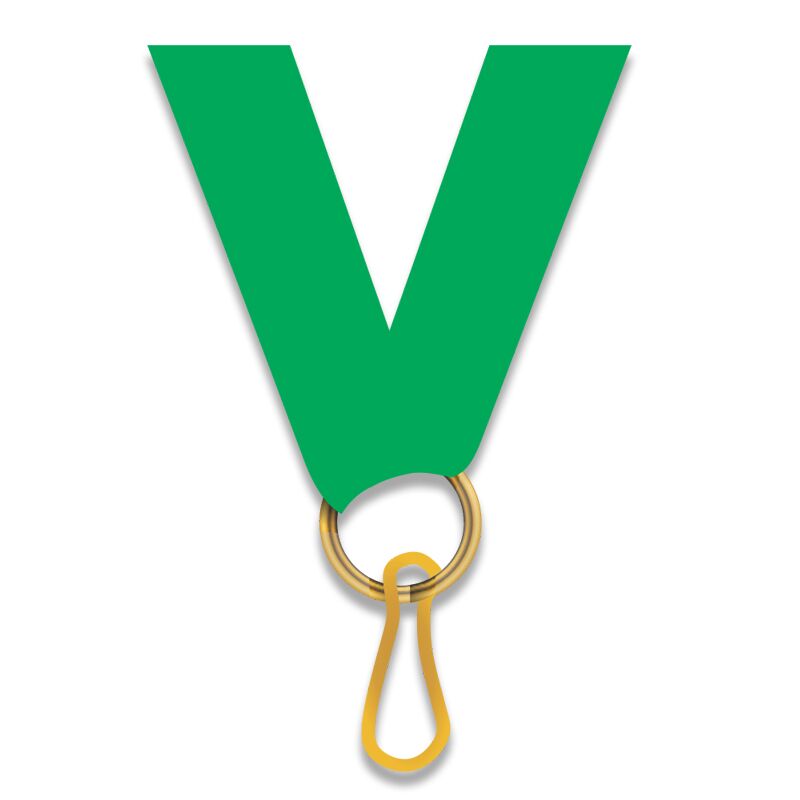 GREEN MEDAL NECK RIBBON WITH CLIP – 2.2CM WIDE AWARD LANYARD - Image 1