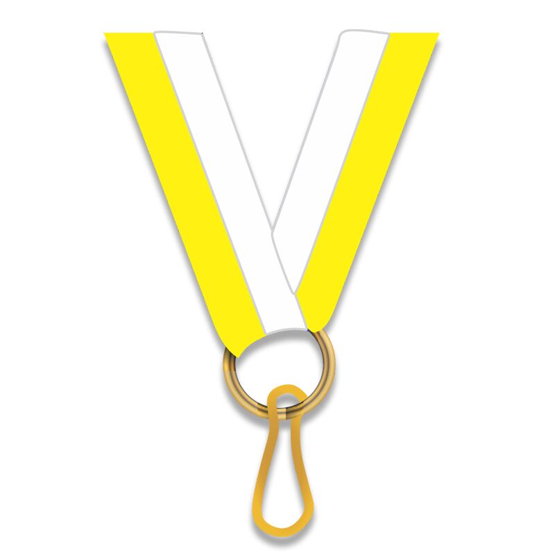 H8-621-15-1.jpg YELLOW & WHITE NECK RIBBON WITH CLIP – 2.2CM MEDAL AWARD LANYARD - Image 1