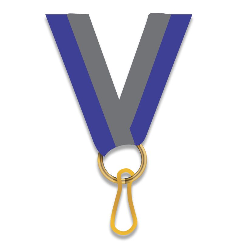 BLUE GREY MEDAL NECK RIBBON WITH CLIP – 2.2CM AWARD LANYARD FOR MEDALS - Image 1