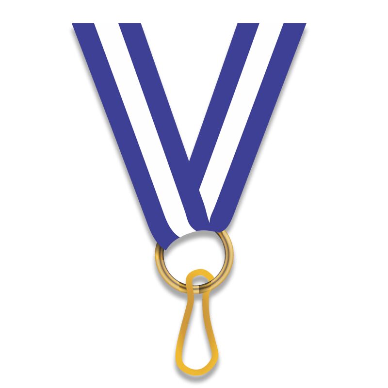 BLUE WHITE BLUE MEDAL NECK RIBBON WITH CLIP – 2.2CM AWARD LANYARD - Image 1