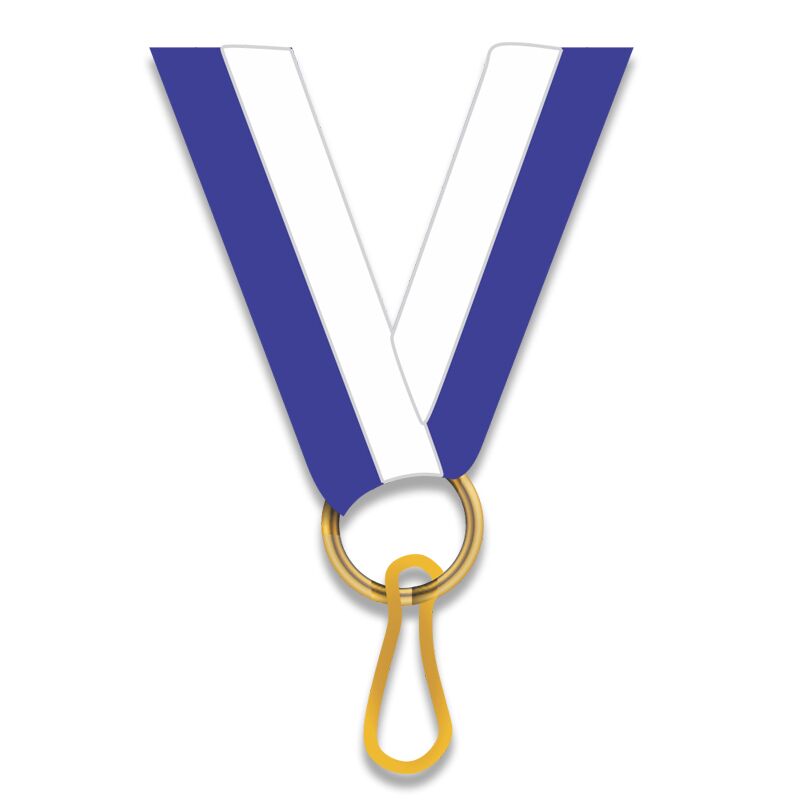 BLUE & WHITE AWARD MEDAL NECK RIBBON WITH CLIP – 2.2CM DURABLE SPORTS RIBBON - Image 1