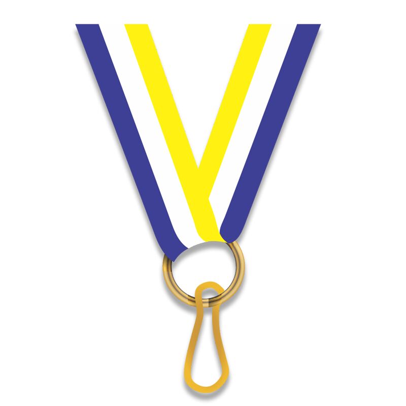 PREMIUM BLUE WHITE YELLOW MEDAL NECK RIBBON 2.2CM WITH SECURE CLIP - Image 1