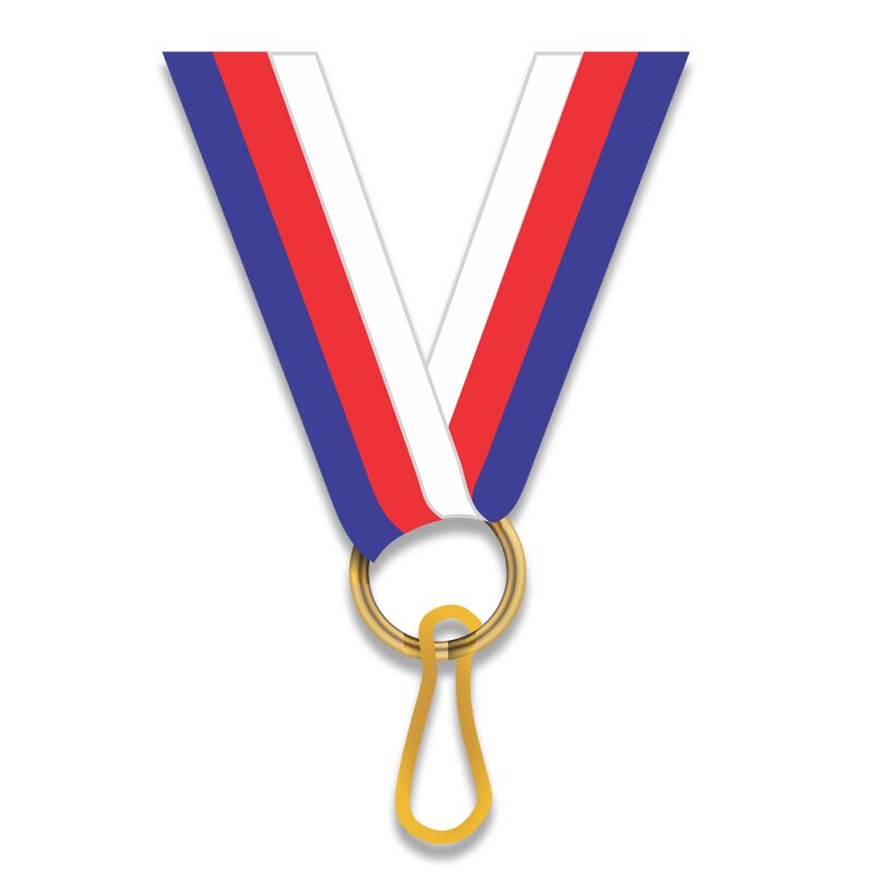 PREMIUM BLUE RED WHITE MEDAL RIBBON 2.2CM WITH CLIP – AWARD NECK LANYARD - Image 1