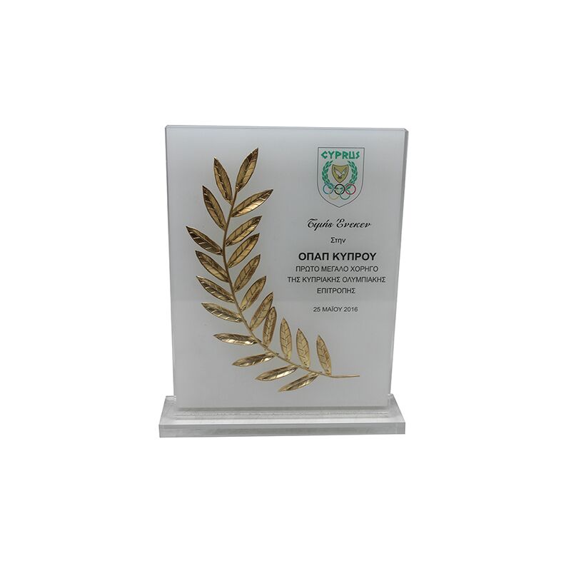 HT10060.jpg PLEXIGLASS AWARD 22CM – GOLD OLIVE TREE – RECOGNITION GIFT WITH BOX - Image 1