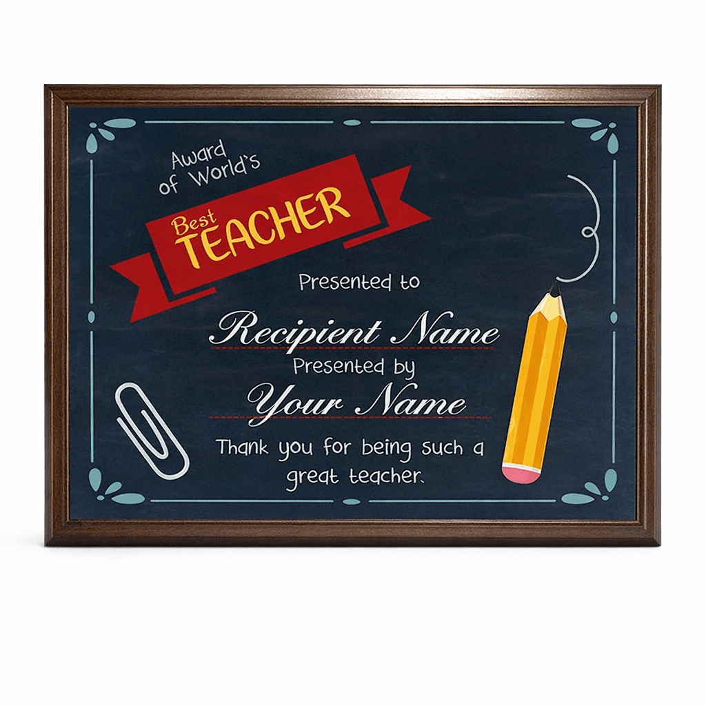BEST TEACHER WOODEN PLAQUE 25.5X20CM – FULL-COLOR PERSONALIZED APPRECIATION AWAR - Image 1