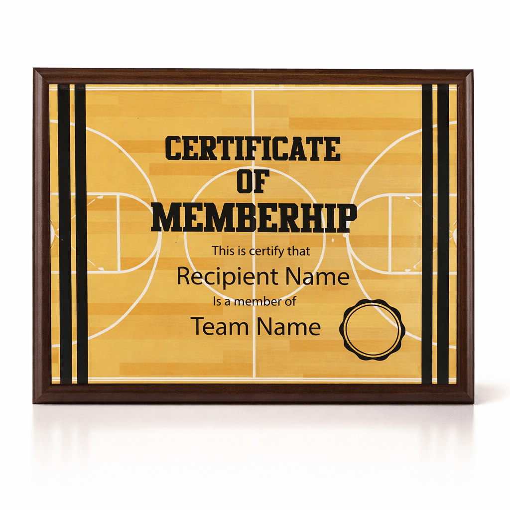 BASKETBALL WOODEN PLAQUE 25.5X20CM – CUSTOM ENGRAVED AWARD - Image 1