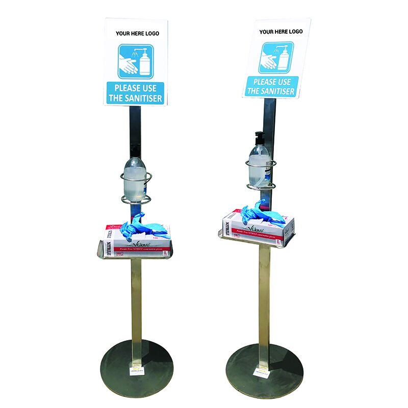 STAINLESS STEEL HYGIENE STAND – HAND SANITIZER & GLOVE DISPENSER STATION (140CM) - Image 1