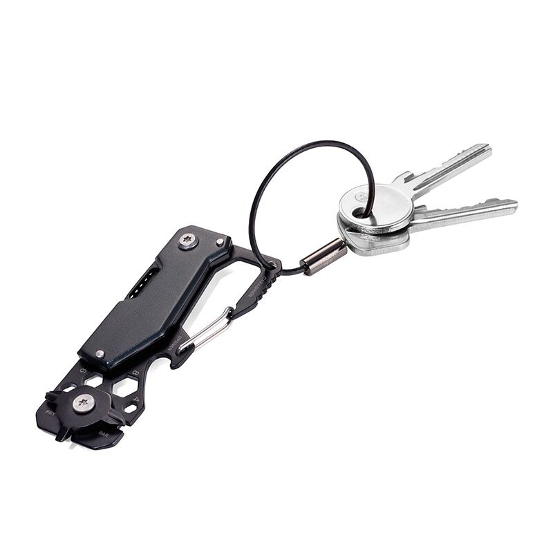 TROIKA 10-IN-1 MINI MULTI-TOOL WITH KNIFE, KEYRING & CARABINER – BLACK/TITANIUM - Image 1