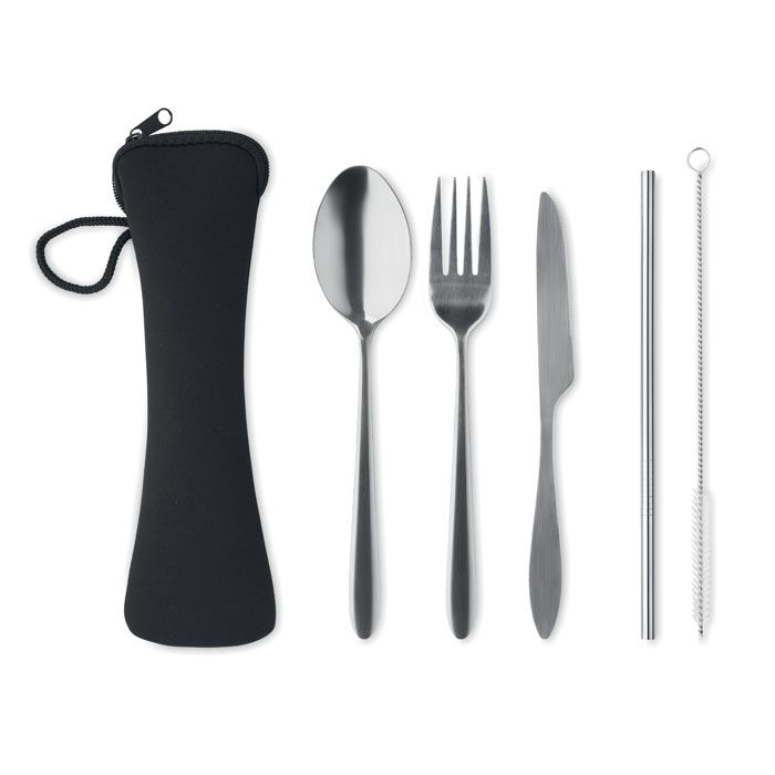ECO-FRIENDLY REUSABLE STAINLESS STEEL CUTLERY SET WITH NEOPRENE POUCH - Image 1