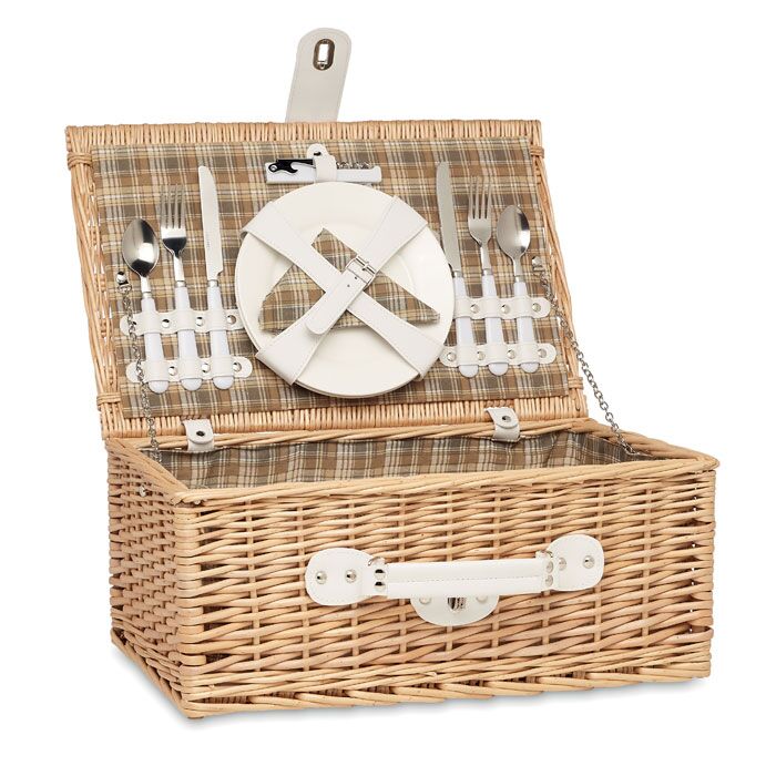 2-PERSON WICKER PICNIC BASKET – CUTLERY, PLATES & GLASSES INCLUDED – OUTDOOR SET - Image 1