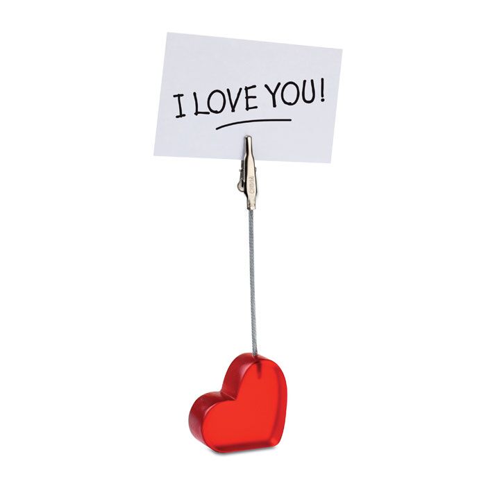 HEART-SHAPED DESK CLIP – RED TRANSLUCENT BASE – FOR NOTES, PHOTOS & PROMOTIONS - Image 1