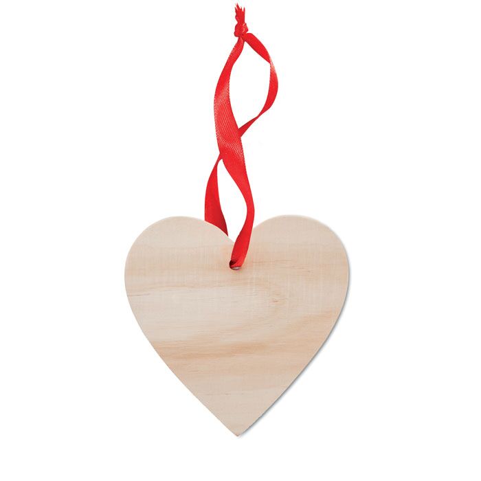 WOODEN HEART SHAPED WITH RED RIBBON - Image 1